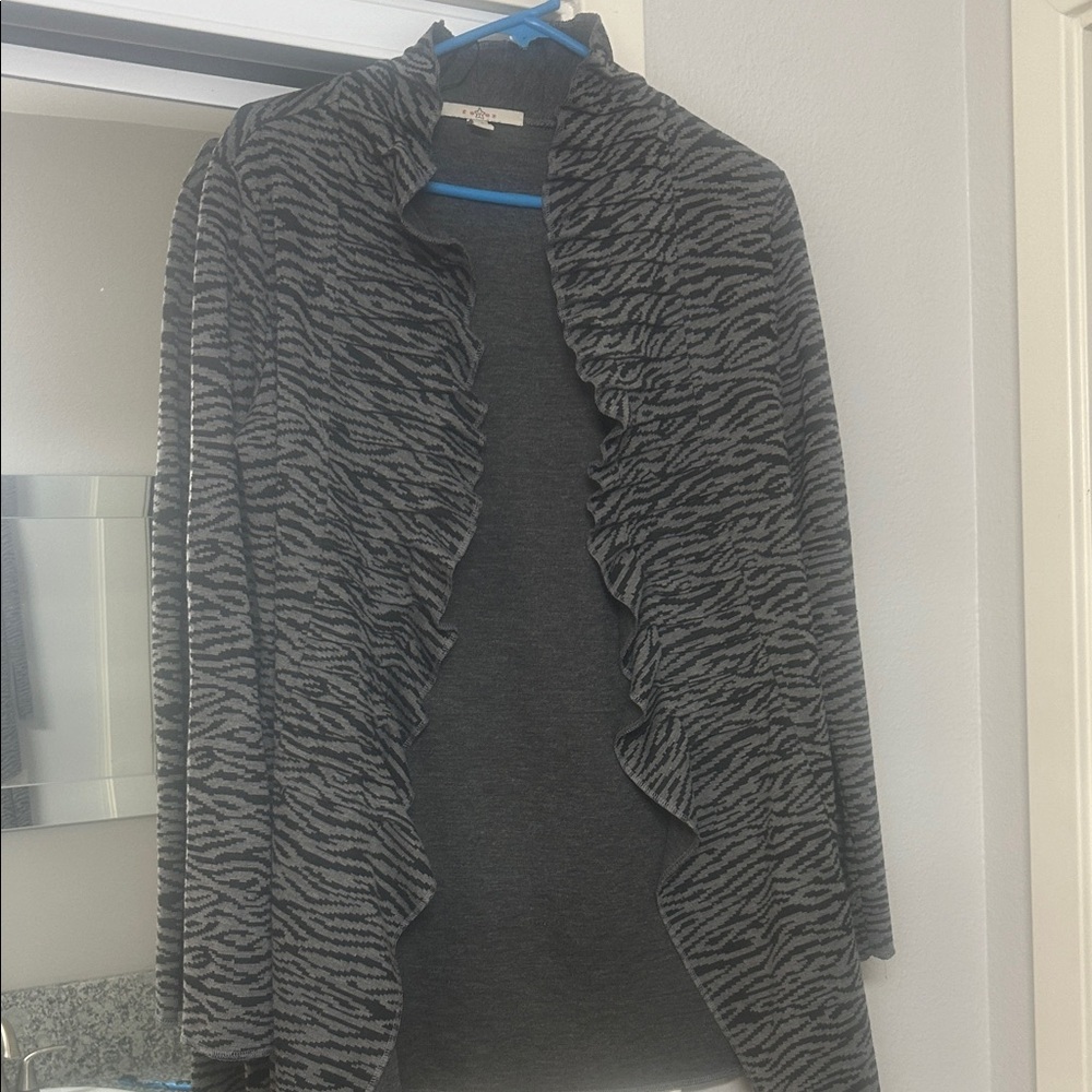 Fever Zebra Patterned Cardigan in Black and Gray